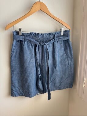 J. Crew Paper Bag Skirt Light Blue Elastic Waist Chambray Skirt